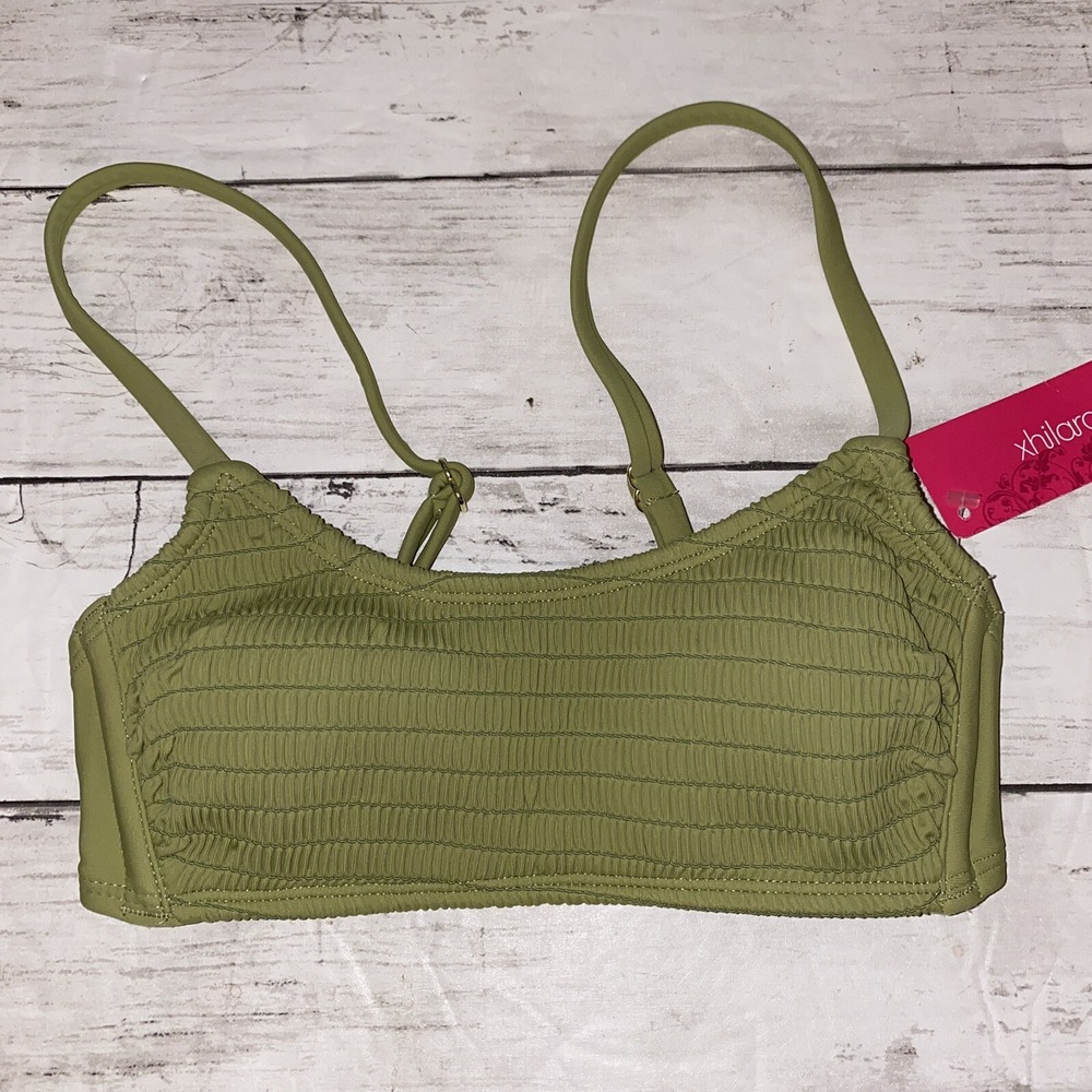Xhilaration Bikini Top Womens XS Green Solid Smocked Padded Swim NEW XS‎